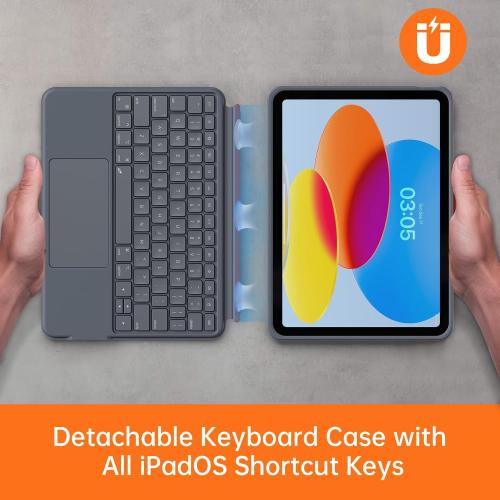 Case with Keyboard for iPad 10th Generation & 11th (A16, 2025): Bluetooth Wireless Detachable Magnetic Stand Rechargeable Keyboard with Folio Slim Compact Removable Cover with Trackpad, White Backlit