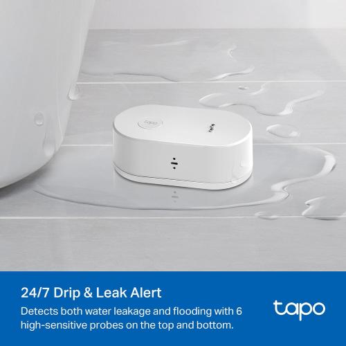 White TP-Link Tapo Smart Water Leak Detector, Requires Tapo Hub, Water Leak Sensor Wi-Fi with Rapid Dripping Detection, 90dB Adjustable Alarm, App Alerts, Compatible with Alexa and Google Home, T300