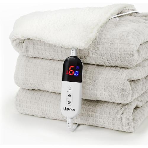 Heated Blanket Electric Blanket Twin Waffle, 62x84 Inches Sherpa Fleece Fast Heating Blanket 6 Heating Levels & 10 Hours Auto Off ETL Certification, Light Gray Twin