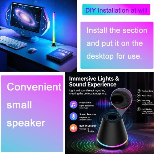 RGB Corner Floor Lamp With Speaker, Smart App Control Ambient Light, Music Sync LED Standing Lamp With Remote, Timer & Dimmable, Modular Height Adjustable, Mood Light For Living Room Gaming Bedroom