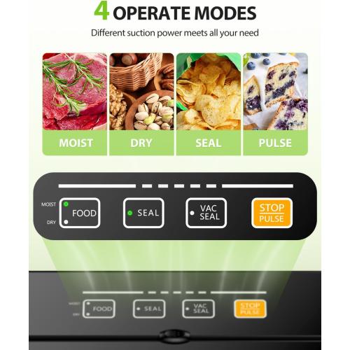 KOIOS Vacuum Sealer Machine, 90Kpa Automatic Vacuum Air food sealer/Built-in Cutter Starter Kit, Dry & Moist Food Preservation Modes, Pulse Function, LED Indicator Lights, Black