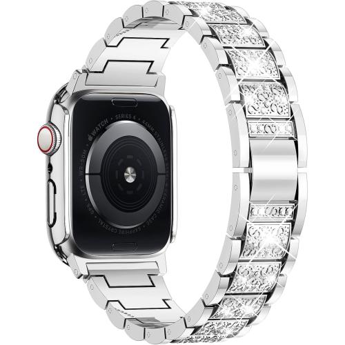 SUPOIX Compatible with Apple Watch Band 44mm   Case, Women Jewelry Bling Diamond Metal Bands & 2 Pack Protective Cover Cases for iWatch Series 6/5/4(Silver/44mm)