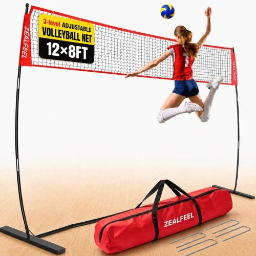 ZEALFEEL Volleyball Net, 12FT Training Set with 3-Level Adjustable Height (8'/7.4'/6.6'), Freestanding Portable Practice Net for Backyard, Serving & Spiking Drills, with Carry Bag for Outdoor & Indoor ‼️used‼️