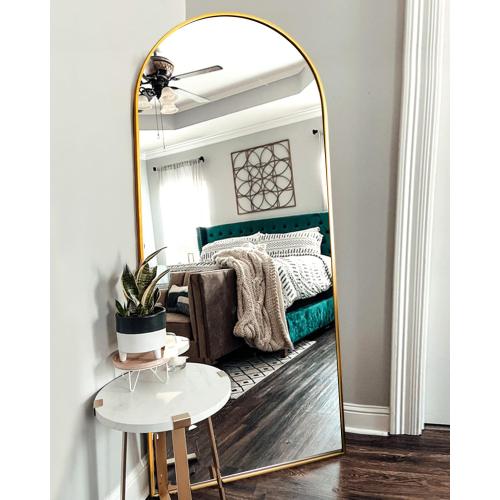 OGCAU Floor Full Length Mirror, 56x20 Arched Full Body Mirror, Hanging or Leaning, Standing, Wall Mounted with Aluminum Frame for Bedroom Living Room, White