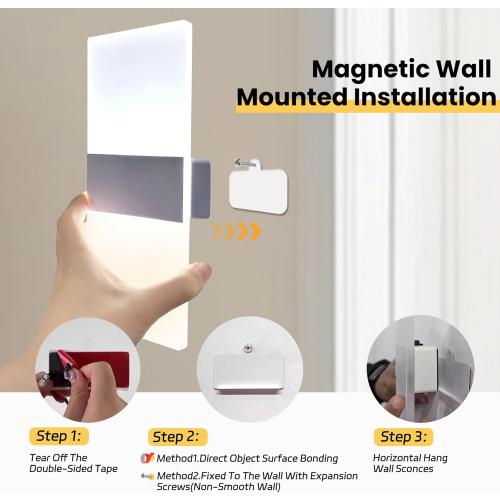 Battery Operated Wall Sconces,Rechargeable USB Wall Lamps Set of Two for Living Room Bedroom Hallway,Three Level Light Adjustment,Bedside Lights,Touch Control Switch White Light