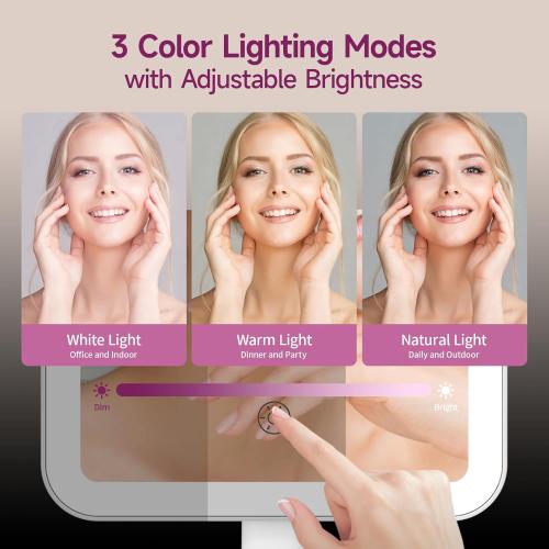 FUNTOUCH Rechargeable Lighted Mirrors for Makeup, 2000mAh, 10X Magnification/3 Color Lighting Portable Tabletop Cosmetic Make Up Mirror, 360° Rotation Led Light up Mirrors with Storage,White