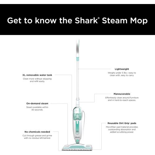 Shark Steam Mop with 2 Machine Washable Dirt Grip Pads, Removable Water Tank, Lightweight, Steam Cleaner for sealed Hard Floors, Marble, Stone, Hardwood, Tile, Laminate, White/Seafoam, S1000‼️Light dirt‼️