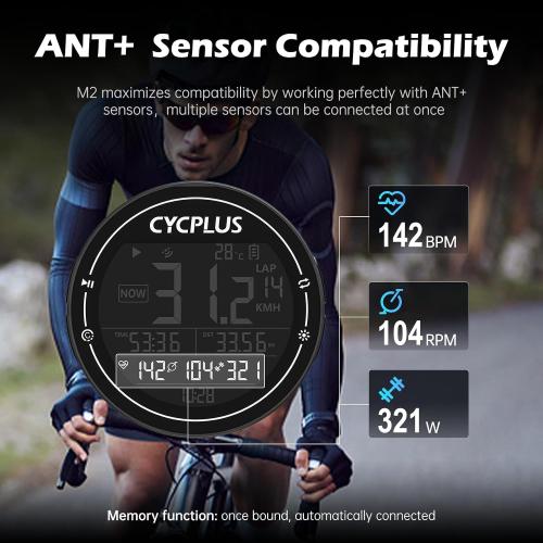 CYCPLUS GPS Bike Computer, Wireless Cycling Computer, ANT  Bluetooth Bicycle Speedometer Odometer IPX6 Waterproof, Rechargeable with 2.5″ Screen for Bikers Outdoor Cycling (New Upgraded)