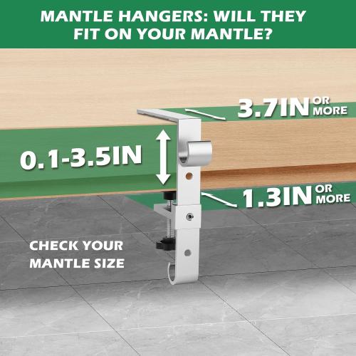 Stocking Hangers for Mantel,4 Pcs 2 in 1 Adjustable Fireplace Christmas Stocking Holder,No-Drill, Easy to Install Garland Hanger for Christmas Decorations,Fits 0.1”-3.5”Mantles (Silver, 4)