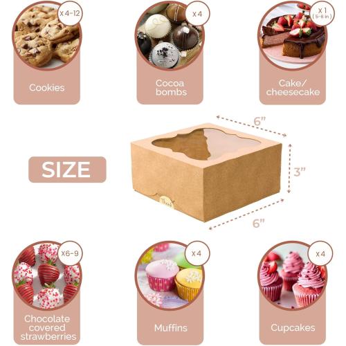 20 Pack Cookie Boxes for Gift Giving – 6X6X3 Inches Bakery Boxes with Window - Extra Thick Small Cookie Containers for Treats, Desserts, Strawberries, Cupcakes, Candy, Charcuterie, Baked Goods, Pastry