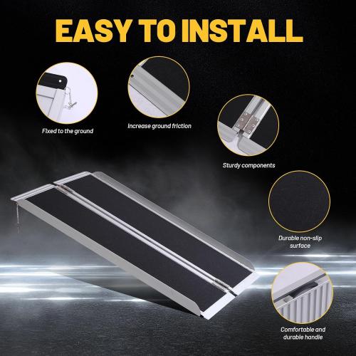 4FT Portable Wheelchair Ramp Anti-Slip Aluminum Folding Portable Ramp 800LBS Capacity Folding Non-Slip Aluminum Handicap Ramp, for Home Steps, Stairs, Doorways, Car, Curbs(4FT Using Height 3-9inch)