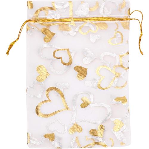 Volanic 100PCS 4X6 Inch Sheer Heart Organza Bags with Drawstring for Christmas Candy Jewelry Party Wedding Favor Gift Bag
