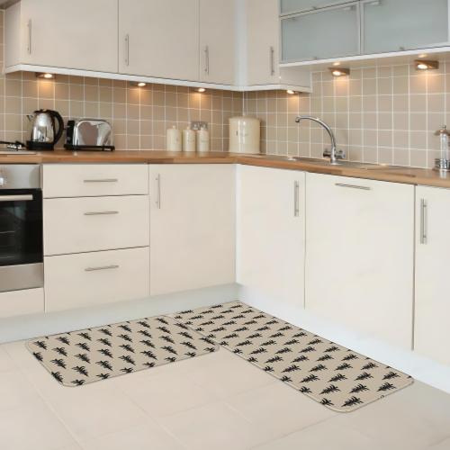 Black Cream Christmas Kitchen Mats Set of 2 Xmas Tree Print Winter Holiday Kitchen Rugs for Floor Home Decor Low-Profile Mats,17x29 and 17x47 Inch