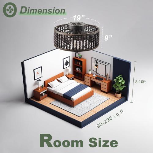 Ceiling Fans with Lights and Remote - Bulbs Included, Caged Fandelier with Handcrafted Beaded Décor 19 inches Reversible Flush Mount Installation Ceiling Fan, Gloss Black