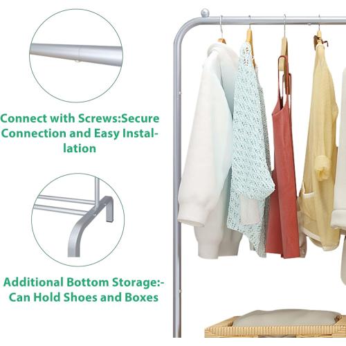 JIUYOTREE Metal Clothing Rack 43.3 Inches Clothes Garment Coat Rack with Bottom Shelf Clothing Rack for Hanging Clothes Coats Skirts Shirts Sweaters Silver Gray