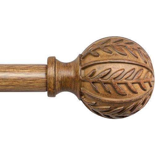 Boho Wood Curtain Rods for Windows 48 to 84 inch,1 Adjustable Heavy Duty Window Curtain Rod with Imitation Wood Grain Finials,Rustic Decorative Drapery Rods Set,Size:36-88'',Natural Wood