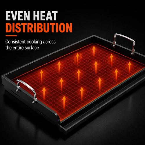 Cast Iron Griddle for Gas Grill, 25 x 16 Nonstick Flat Top Grill Griddle Plate, No Seasoning Required, Heavy Duty Outdoor BBQ Griddle with Grease Drain for Camping, Tailgating and Backyard Cooking