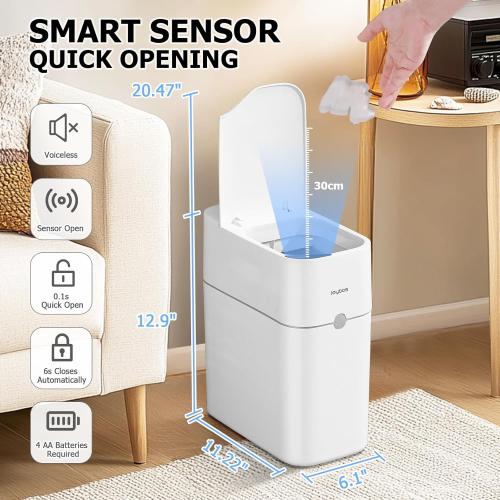 MOPALL Automatic Motion Sensor Bathroom Trash Can with Lid, 3 Gallon Smart Garbage Can, Touchless Trash Can Slim Small Trash Bin Waterproof Wastebasket for Toilet Bedroom Office Kitchen Living Room RV
