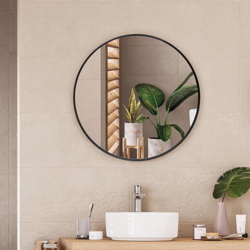 Black 28 CONGUILIAO Black Round Mirror 28 Inch, Circle Wall Mirror, Large Bathroom Mirror, Round Mirror for Vanity, Living Room, Washrooms, Entryways (28in, Black)