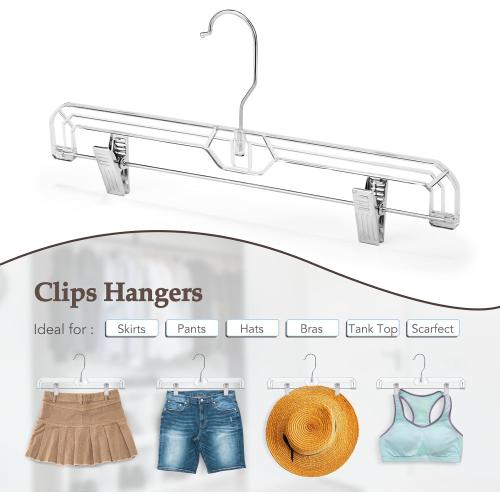 HOUSE DAY Clear Pants Hangers with Clips 25 Pack, Non-Slip Skirt Hangers for Women, Upgraded Heavy Duty Plastic Clip Hanger for Pants, Trousers, Jeans, 14 Short Hanger, 360-Rotating Swivel Hook
