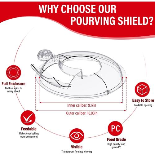 Pouring Shield for KitchenAid 6-7Qt Bowl Lift Stand Mixer (for Stainless Steel Bowls Only), Splash Guard Mixers Bowl Cover for Kitchen aid 6-7Qt Accessories and Attachments (Clear)