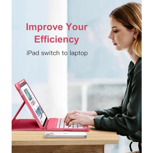 PINK Hamile iPad Case with Keyboard -  Backlit Wireless Detachable Folio Keyboard Cover with Pencil Holder for iPad (Pink)