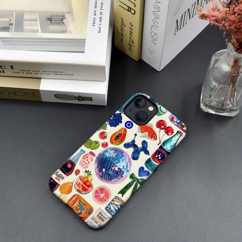 Case Compatible with iPhone 15,Hybrid 2-Layer Hard Shell,Shockproof Soft for Girl Women,European Fruit Bow Collage