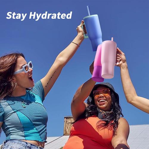 40 oz Tumbler with Flip Straw&LeakProof Lid|Built-in Straw&Handle|Stainless Steel&Rubber Base|Water Bottle Insulated Cup Travel Mug|BPA Free|Cranberry