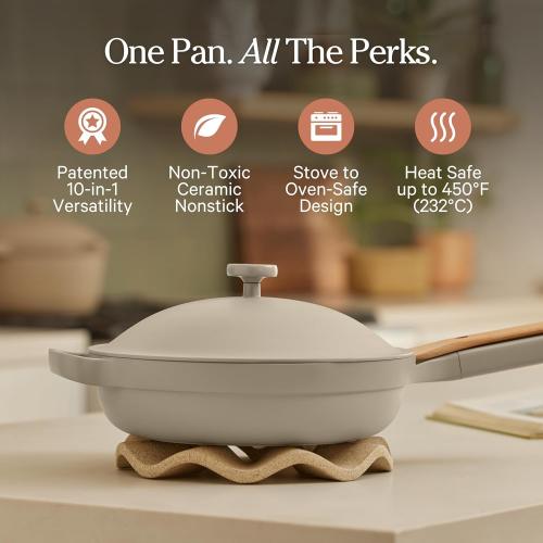 Our Place Always Pan 2.0 | 10.5 Ceramic Pan with Modular Lid, Steamer Basket & Spatula | Patented 10-in-1 Nonstick, Non-Toxic Cookware Made Without PFAS | Induction & Oven-Safe up to 450°F | Steam‼️no steam basket‼️