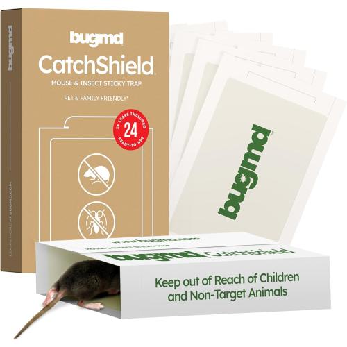 BugMD CatchShield Glue & Sticky Traps for Mice, Rats & Insects – Non-Toxic Pest Control, 24-Pack, Pet & Family Friendly, Extra-Strength, Ready-to-Use Adhesive Traps