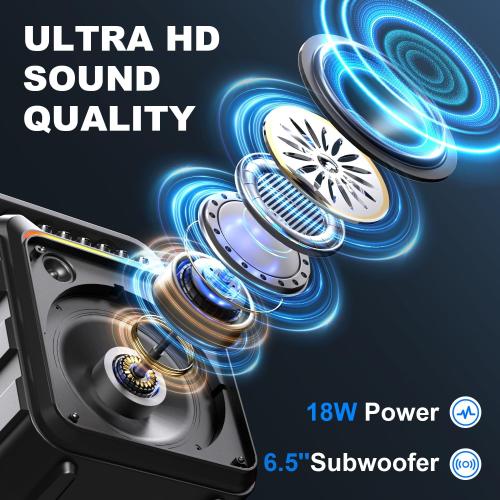 Karaoke Machine with 2 Wireless Microphones, Portable Bluetooth Speaker with Bass/Treble Adjustment, PA System with Remote Control, LED Light, Support REC/FM/AUX/USB/TF for Home Party