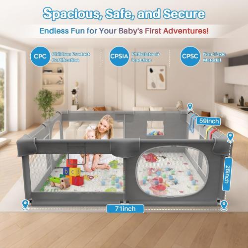 Inaya Baby Playpen with Mat, 71 x 59-inch Extra Large Play Yard for Baby and Toddler, Safety Play Fence, Large Indoor & Outdoor Activity Center for Kids, Breathable Mesh, Anti-Fall&Anti-Slip