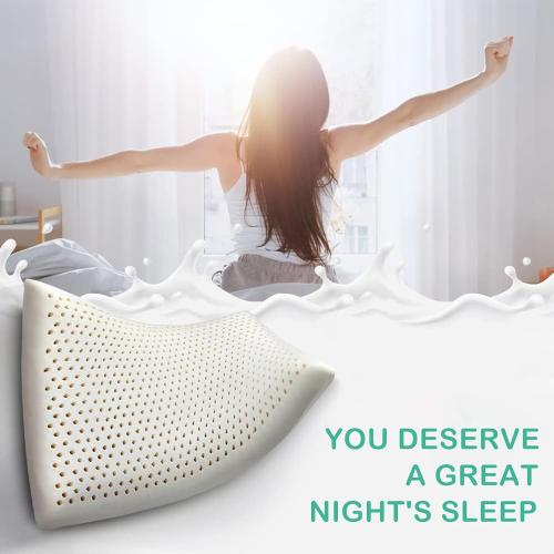 JOTOM Latex Pillow, 100% Talalay Natural Latex Foam Pillow, Soft Sleeping Bed Pillows with Cotton Cover, Queen Size, Perfect for Side/Back Pain, Stomach, Neck, Stress Relief
