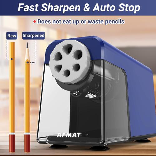 AFMAT PSX1 Electric Pencil Sharpener Heavy Duty, 6 Holes, Auto Stop Pencil Sharpener for Artists, Classroom Electric Sharpener for 6-11mm Colored Pencils, 7000 Sharpenings, Fast Sharpen, Save Pencils