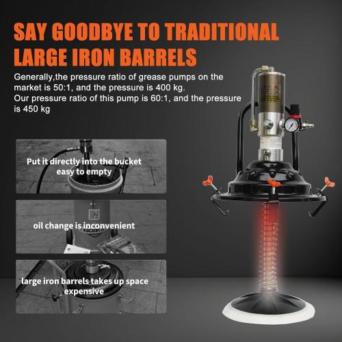 60:1 Portable Air-Operated Grease Pump for 5 Gallon Bucket, Grease Gun Coupler 2 PCS and 13 ft High Pressure Hose, 0.85L/Min, 34-48Mpa, Universal Fit, Vehicle Compatible (No Bucket)