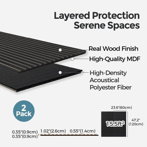 AKUMAX 2 Pack Wood Panels,1.4in Extra Thick 3D Slat Wall Panels-Sound Absorbing - Wooden Wall Panels for Living Room, Bedroom-Fire Retardant & FSC-15.5 ft²(Black Oak, 2pcs-24in*48in)