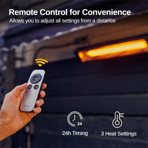 EAST OAK Patio Heater for Commercial Use, 3000W Wall Mounted Electric Infrared Heater, Outdoor Heaters for Patio, Outdoor Heater with IP65 Waterproof & Dustproof Remote Control Black 240V