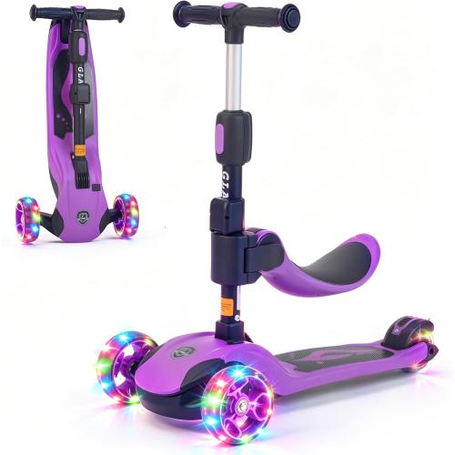 GLAMUP Kids Scooter, 2-in-1 Folding Kick Scooters, Adjustable Height, Safety Lock, 3 Wheel Kick Scooter for Boys and Girls Ages 3-14