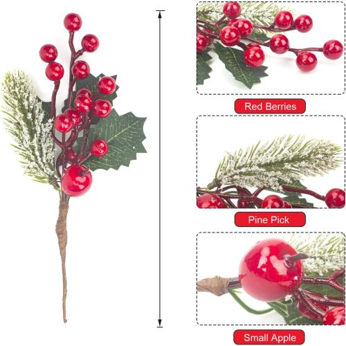 10 Pack Christmas Artificial Berry Twigs for Tree Decoration, DIY Red Berry Stems for Crafts Wreath Garland Ornaments Decor