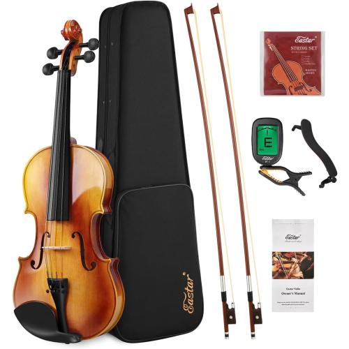Eastar 4/4 Violin Set Full Size Fiddle Solidwood for Adults with Hard Case, Shoulder Rest, Rosin, Two Bows, Clip-on Tuner and Extra Strings, EVA-330