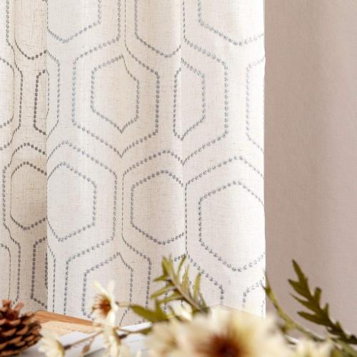jinchan Grey Boho Window Curtains 84 Inch Length 2 Panels Set Linen Textured Light Filtering Curtains Honeycomb Embroidered Design Living Room Drapes Bedroom Bronze Grommet Window Treatments Set