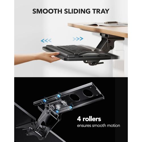 HUANUO Keyboard Tray Under Desk, 360 Adjustable Ergonomic Sliding Keyboard & Mouse Tray, Under Desk Keyboard Tray Slide Out, Keyboard Holder Under Desk for Typing in Home, Office Work, 25W x 9.84D