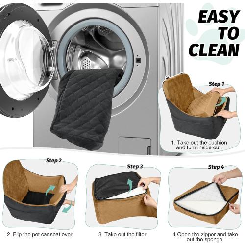 Black and Coffee Medium Size Dog Booster Car Seat for Up to 35lbs Pets,Easy to Install,Fully Detachable and Washable,Anti-Slip Base,Snug Puppy Car Seat with 2 Clip-On Leashes(Black/Coffee,Medium)