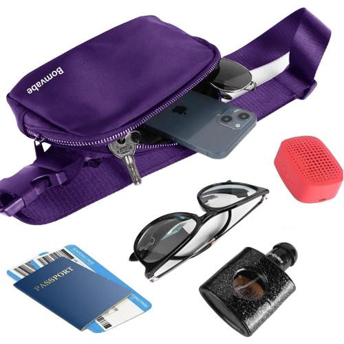 Purple Fanny Pack for Women Girls, 1L Small Waist Bag with Adjustable Belt 32 to 51, Crossbody Bag Lightweight for Travel Sport Running Cycling Hiking, Mothers Day Gifts