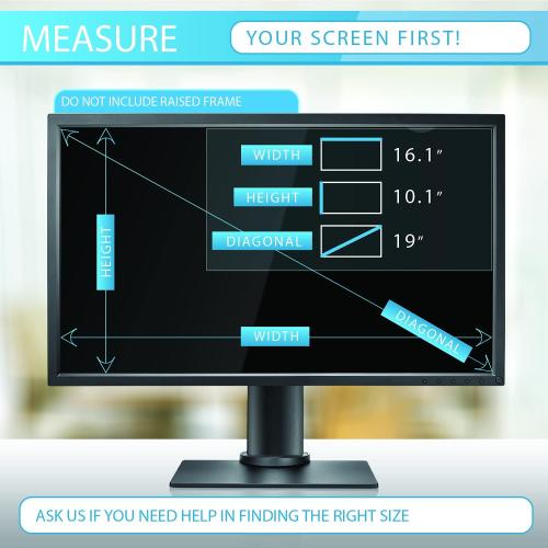 Premium Anti Blue Light and Anti Glare Screen Protector (2 Pack) for 19 inches Monitor. Screen Protector Size is 16.1 inches Width x 10.1 inches Height. Easy and Bubble Free Installation