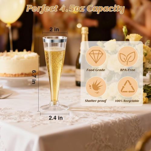 Champagne Flutes Plastic Wine Glasses Disposable 4.5 OZ, 20 Pack Sliver Rim Mimosa Glasses for 2026 Engagement Wedding Birthday Back-to-School Party Supplies, Bulk Cocktail Toasting Cups