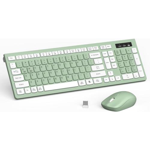 Wireless Keyboard and Mouse Combo, Full-Sized Wireless Keyboard and Adjustable DPI Mouse, 2.4GHz USB Receiver, Silent Keyboard and Mouse for PC, Windows, MAC, Desktop, Laptop (Avocado Green)