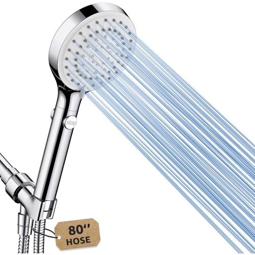 FASDUNT Shower Head with Handheld, High Pressure Handheld Shower Head with 80 Extra Long Stainless Steel Hose & Adjustable Bracket, Showerhead with ON/OFF Switch for Pets Bath