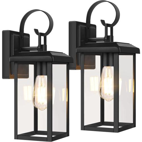 BesLowe 2-Pack 15” Outdoor Wall Light Fixtures, Black Modern Porch Sconces