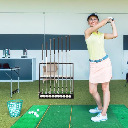 Wooden Golf Putter Stand with Ball Storage - Holds 8 Clubs & 22 Golf Balls, Space-Saving Golf Club Holder for Indoor/Home/Office/Simulator/Driving Range - Golf Accessories & Training Aid